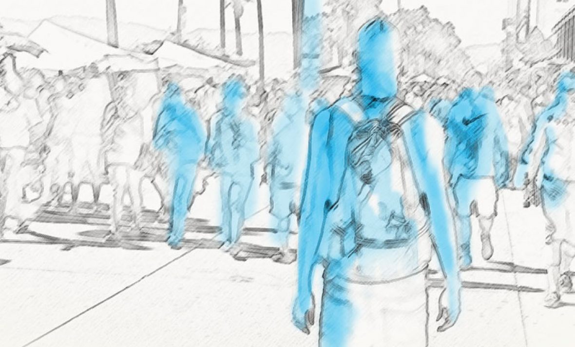 Menschen auf einem Marktplatz.